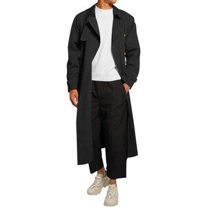 Mens Black  Double Breasted Belted Windbreaker Jackets Lapel Trench Coat